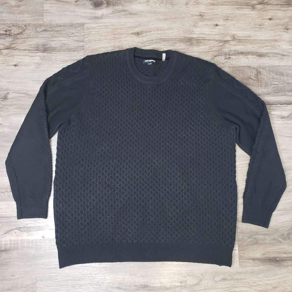 Karl Lagerfeld Wool Blend Black Knit Pullover‎ Sweater Accent Zippers Men's XL